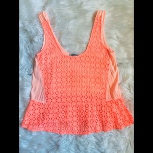 Sam & Lavi - Bright Coral Peplum Tank with CutOuts